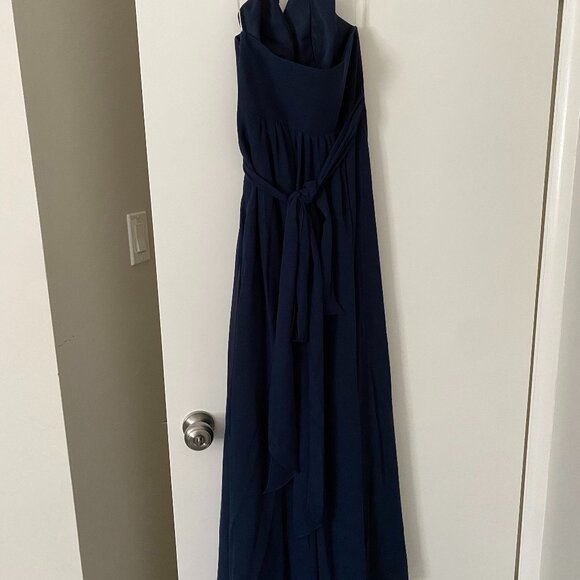 Hannah Chiffon Faux Wrap Dress- Navy Blue, Petite Maxi: 41 in waist to hem - Picture 5 of 6